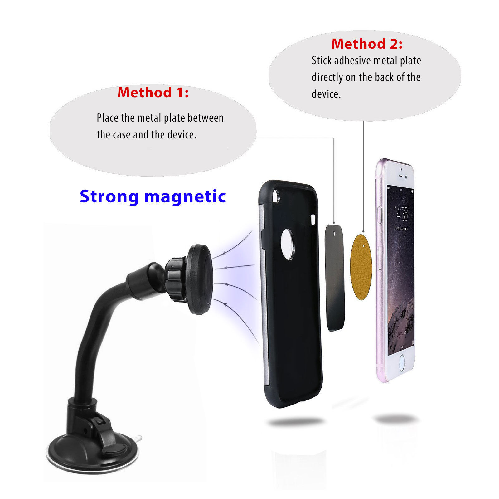 360º Car Suction Cup Magnetic Windshield Dashboard Mount Holder For Cell Phones