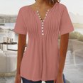 thumbnail image 2 of AherBiu Womens Tops Summer Button Round Neck Solid Color Ruched Dressy Casual Loose Tunics Tshirts, 2 of 3