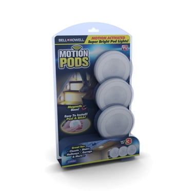Bell + Howell Motion Pods Set of 3 Motion Activated LED Lights with Magnetic Base and Easy Peel & Stick Installation
