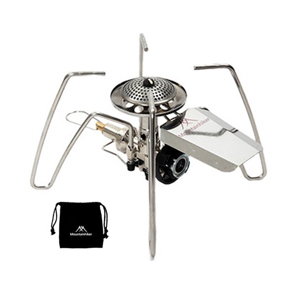 Mountainhiker Portable Silver Camping Gas Stove - High Power 3300W Foldable Picnic Burner with Electric Ignition, Ideal for Outdoor BBQs and Cooking