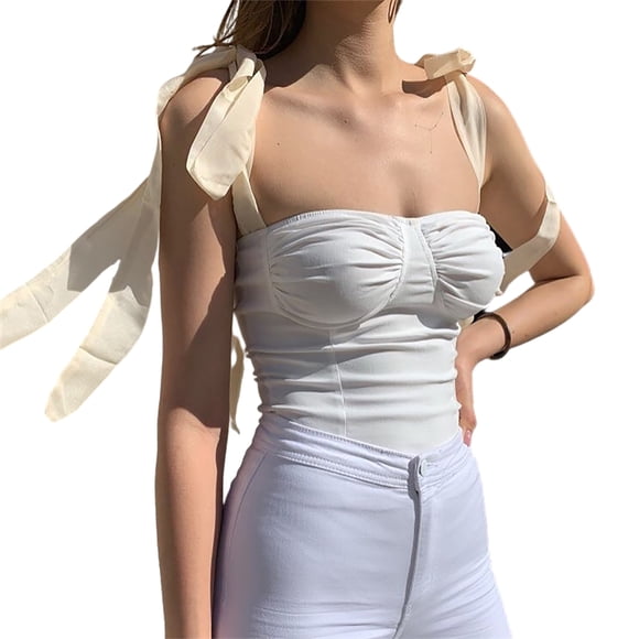 Y2K Tops,Women Fashion Spaghetti Strap Top Sleeveless 90s Crop Top Tee Frill Y2k Sexy Cami Top Summer Streetwear