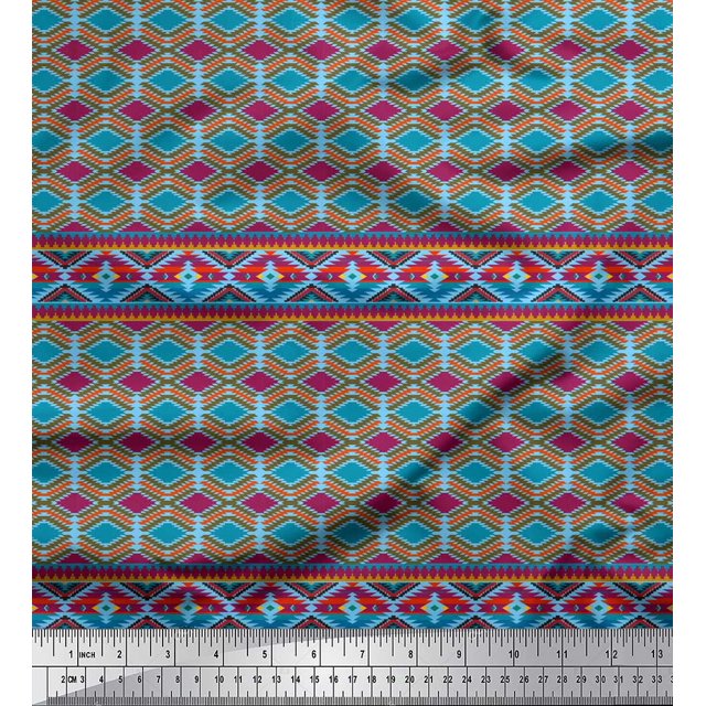 Soimoi Blue Velvet Fabric Aztec Geometric Fabric Prints By Yard 58 Inch Wide