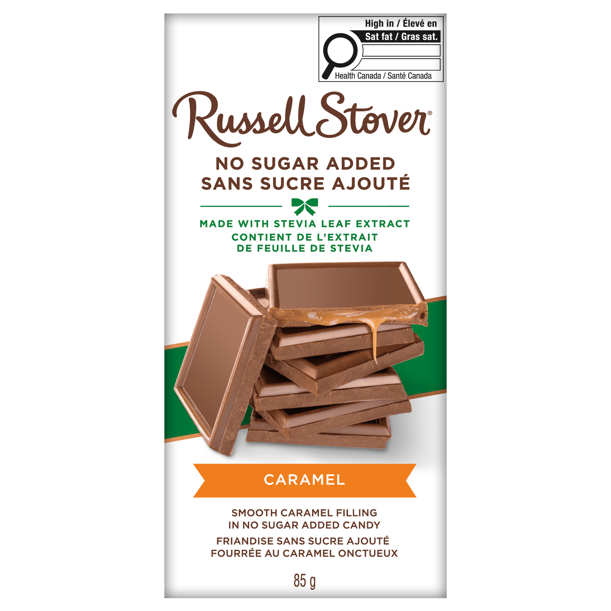 Russell Stover No Sugar Added Caramel Milk Chocolate Bar, 85 Grams