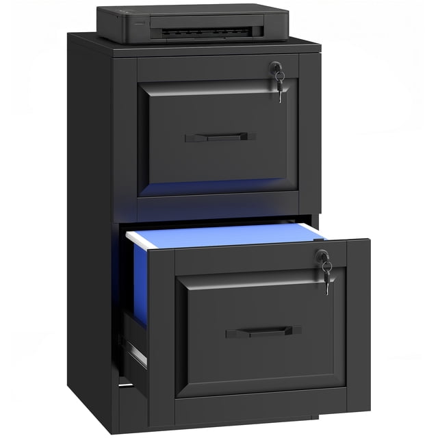 HOMCOM 2 Drawer File Cabinet with Lock, Vertical Filing Cabinet, Black
