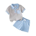 thumbnail image 2 of Qtocio Ensemble Garçon Haut à Manches Courtes Rayé et Short à Poches Col à Revers Décontracté Mode Confortable Tenue Quotidienne Tenue d'Été, 2 of 5