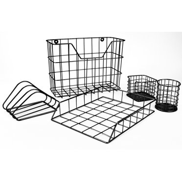 Wire Metal 5 in 1 Desk Organizer Set, Black
