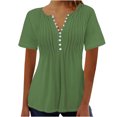 thumbnail image 1 of AherBiu Womens Tops Summer Button Round Neck Solid Color Ruched Dressy Casual Loose Tunics Tshirts, 1 of 3