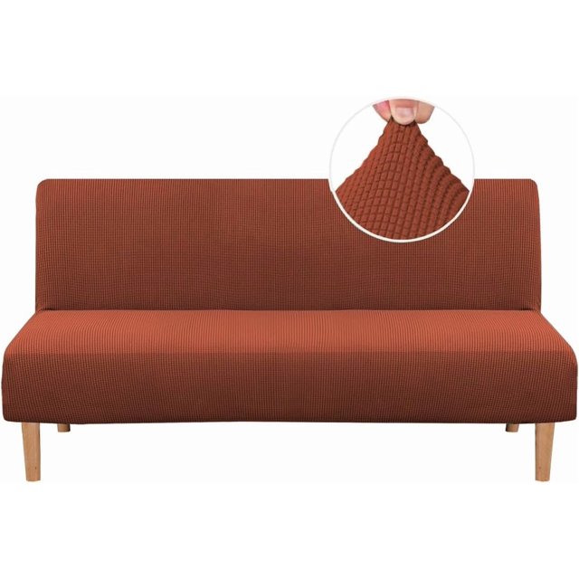 Armless Futon Cover Stretch Sofa Bed Slipcover Protector Elastic Feature Rich Textured High Spandex Small Checks Jacquard Fabric Futon Cover, Machine Washable