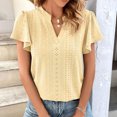 thumbnail image 2 of Birdeem Womens Spring and Summer Gold Lace Stitching V-Neck Solid Color Bottom T-Shirt Hollow Top, 2 of 8
