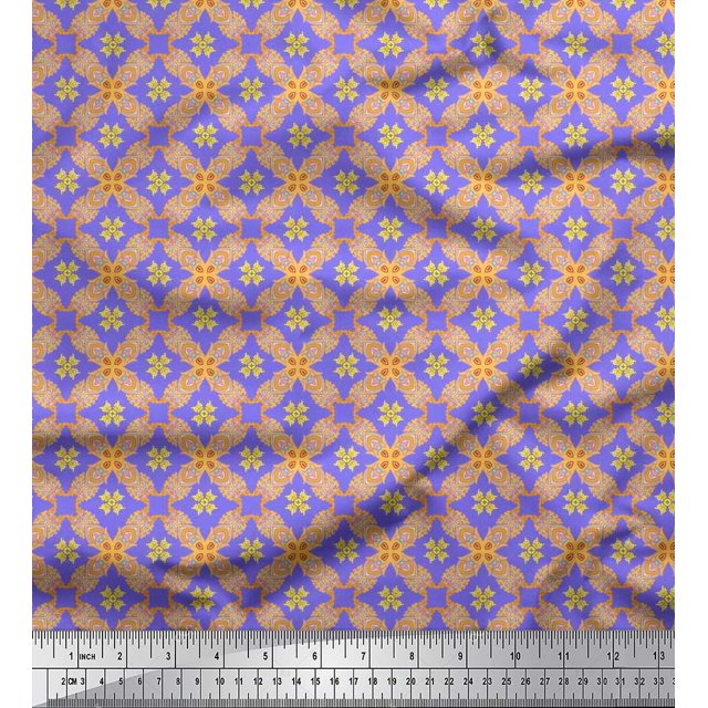 Soimoi polyester Crepe Fabric Check & Moroccan Ethnic Print Fabric by Yard 52 Inch Wide