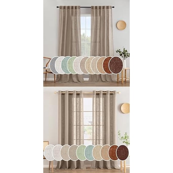 TianQi Taupe Linen Curtains 96 Inch Length for Bedroom Living Room, Soft Thick Linen Textured Window Drapes Semi Sheer Light Filtering Back Tab Farmhouse Country Decor 2 Panels Bundle Grommet Curtains