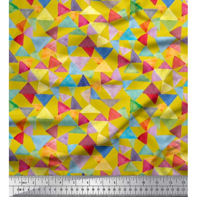 Soimoi Moss Georgette Fabric Triangle Geometric Fabric Prints by Yard 42 Inch Wide