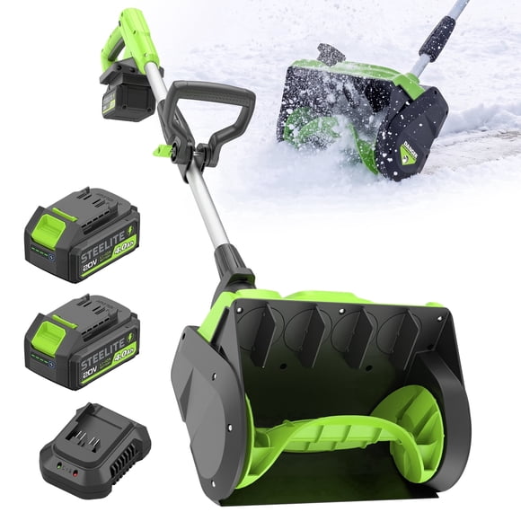 Steelite Pelle à Neige Sans Fil 21V de 13 Pouces, Souffleuse à Neige à Batterie avec Plaque Directionnelle et Poignée avant Réglable, Batterie 2*4.0-Ah et Chargeur Rapide Inclus