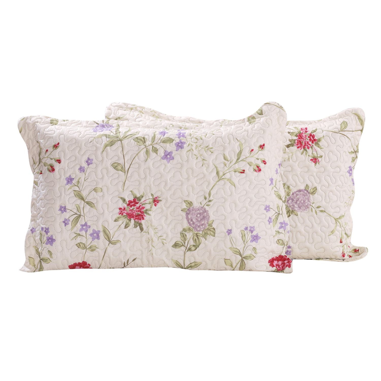 Marina Decoration Couvre-lit Pinsonic imprimé en relief ultra doux avec taies d'oreiller, motif floral clair rose vert rouge violet crème