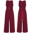 thumbnail image 5 of renvena Kids Girls Flower Wedding Party Bodysuit Ruffled Chiffon Pageant Banquet Rompers Summer Wide Leg Pants Jumpsuit Playsuit with Detachable Embellishment Burgundy 8, 5 of 5