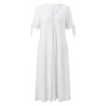 thumbnail image 4 of Kcodviy Robe Décontractée Plissée pour Femme Robe d'Été Unie en Dentelle Ajourée à Boutons Robe Midi Froncée Robe avec Poches Robe Courte à Nœud Robe Portefeuille pour Femme Manches d'Été Robe Midi à Col en V pour Femmes Robe d'Été, 4 of 5