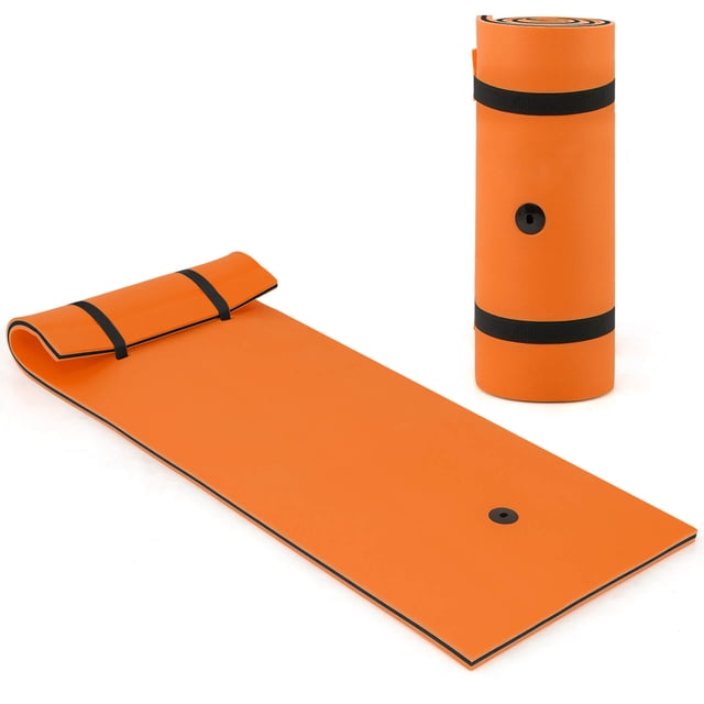 Costway 3-Layer Tear-proof Water Mat Floating Pad Island Water Sports Relaxing Orange