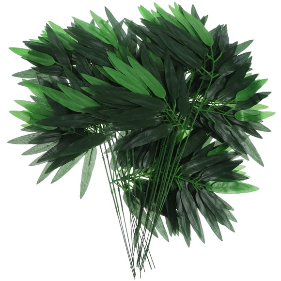 Milisten 50pcs Artificial Green Bamboo Leaves Fake Green Plants Greenery Leaves for Home Hotel Office Decoration