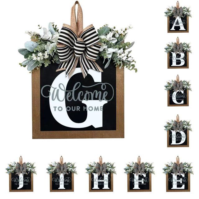 Front Door Decorations Alphabet Wreath Sign Outdoor Hanging Decoration 11.8”*11.8”