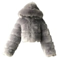 thumbnail image 1 of Veste à Manches Longues pour Femmes, Courte, à Capuche Synthétique, Chaude, en Fausse Fourrure, à Empiècements, Manteau à Manches Longues, 1 of 4