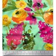 thumbnail image 1 of Soimoi Green Poly Georgette Fabric Leaves & Floral Print Fabric by Yard 52 Inch Wide, 1 of 3