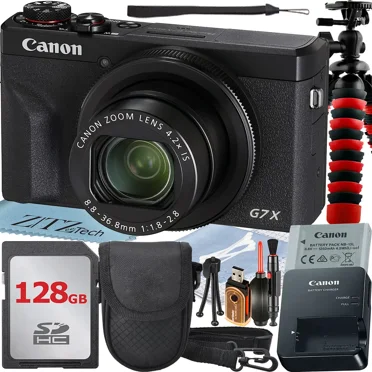 Canon PowerShot G7 X Mark III Appareil Photo Numérique (Noir) avec Objectif Zoom Optique 4,2x + Carte Mémoire 128 Go + Étui + Ensemble Avancé ZeeTech