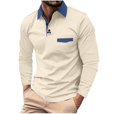 AherBiu Golf Shirts for Men Long Sleeve Lapel Collar Regular Fitted Athletic Shirt Fall Fashion Button Tees Tops