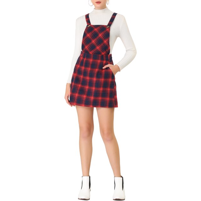 INSPIRE CHIC Robe à Bretelles Décontractée pour Femme à Imprimé à Carreaux avec Bretelles Ajustables