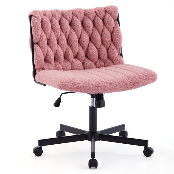 18 Inch Wide Ergonomic Office Chair Height Adjustable Swivel Desk Chair Criss Cross Metal Base Armless Pink Accent Chair for Home Office