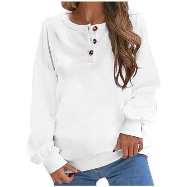 AherBiu Sweatshirt for Women Trendy Crewneck Fall Pullover Tops Loose Fitted Casual Button T-Shirts