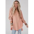 thumbnail image 5 of Women's Crinkle Splicing Raw Hem High Low Oversized Blouse, 5 of 5