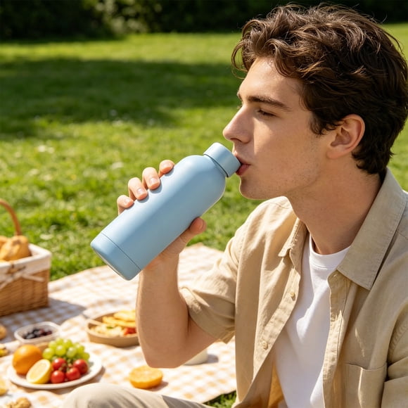 Vacemry Stainless Steel Water Bottle 500ml, Vacuum Insulated Narrow Mouth Portable Cup, Engravable Handle for Men Women, Outdoor Sports Travel Hiking Gym Car Cup Holder Decor