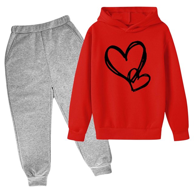 RXIRUCGD Mode Filles et Garçons Enfants Décontracté Manches Longues Imprimé Hauts Manches Longues Ensemble à Capuche (Rouge, Taille : 3 Ans)
