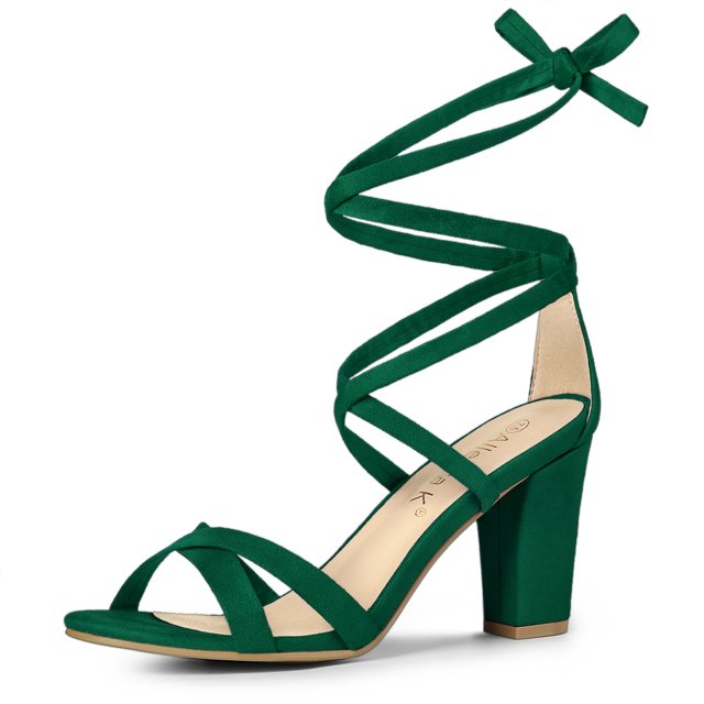 BLISSFUL STEP Women's Solid Color Lace up High Block Heeled Sandals