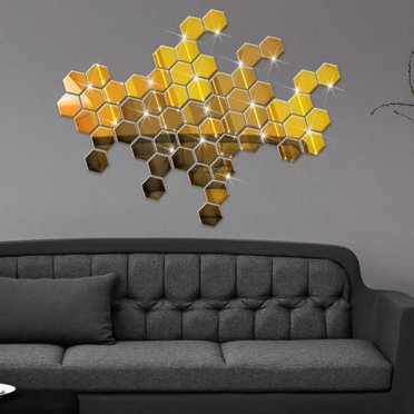 matoen 12Pcs 3D Mirror Hexagon Vinyl Removable Wall Sticker Decal Home Decor Art Gold, Home Decor, Gift, on Clearance
