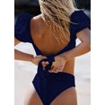 thumbnail image 3 of Womens Cute Solid Bubble Sleeves High Waisted Two Piece Bikini Swimsuit,Blue,XL, 3 of 4
