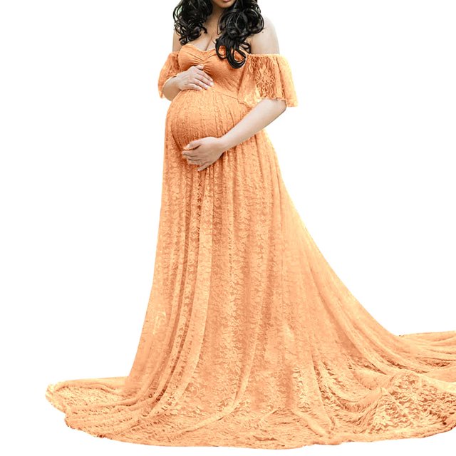 Vedolay Maternity Dress Summer Maternity Strapless Ruched Maxi Tube Dress with Pockets Pink M