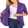thumbnail image 3 of Women Ruffle Hem 3/4 Sleeve Cardigan Open Front Knit Sweaters Coat Solid Lightweight Basic Outwear Light gray 2XL, 3 of 4