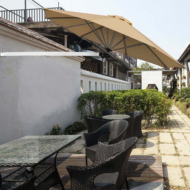 Costway Parasol Mural 8 Pi Télescopique Pliant Inclinable Pare-Soleil Beige