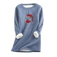 thumbnail image 1 of IROINID Liquidation Chandail de Noël pour Femmes Imprimé Manches Régulières Automne Hiver Ample Vacances Détente Manches Col Rond Chemise Hauts, Bleu, 1 of 5
