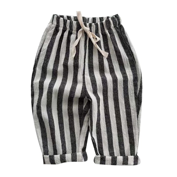 XASZHN Kids Baby Girl Minimalist Striped Pants Daily Elastic Waist Pants Black 130