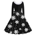 thumbnail image 3 of TIMIFIS Robes de Noël pour Femmes, Imprimé de Noël Laid, Robes Trapèze, Robe de Bal à Col en V pour les Fêtes, Manches Longues, Plissée, Robe Rétro Évasée, 3 of 3