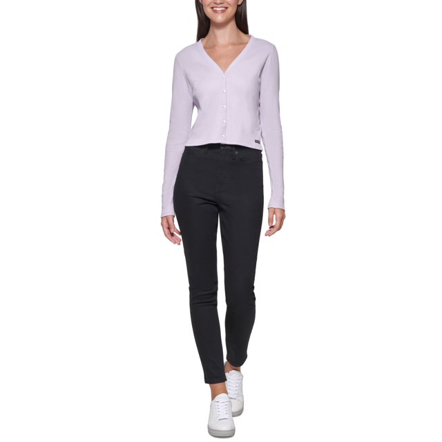 Calvin Klein Jeans Cotton Button-up Crop Top, Orchid, X-Small