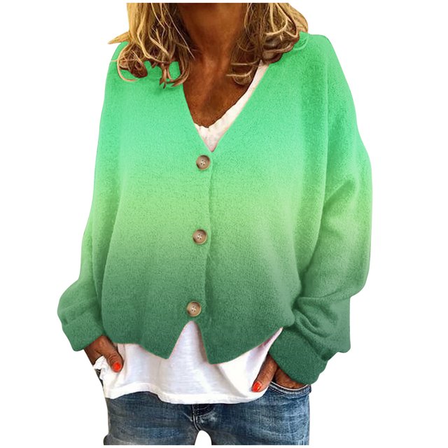 Chandails à Col Roulé pour Femmes à Manches Longues Cardigan Décontracté à Dégradé à Manches Longues Veste Manteau Hauts S-25 Vert P