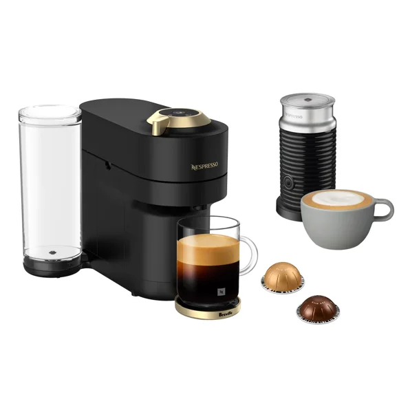 Nespresso Vertuo Pop+ Deluxe Machine à Café et à Espresso par Breville avec Aeroccino, Noir Mat et Or