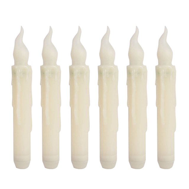 6pcs LED Simulation Long Candle Lights Electronic Flameless Taper Candles Romantic Party Decor for Halloween Thanksgiving Wedding (Flickering Yellow Light 2.0*17)