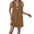 thumbnail image 2 of Elvqul Robes pour Femmes Sans Manches Robes Mini Col en V Été Robes Brunes pour Femmes, 2 of 7