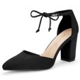 thumbnail image 1 of BLISSFUL STEP Women's Ankle Tie Block Heel Pointed Toe Dress Pumps, 1 of 7
