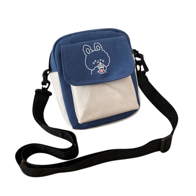 TopLLC Small Crossbody Bag for Women/Men, Matching Color Canvas Shoulder Bag with Rabbit Pattern, Mini Messenger Satchel Bag with Adjustable Strap, Lightweight Casual Crossbody Purse Gifts for Student