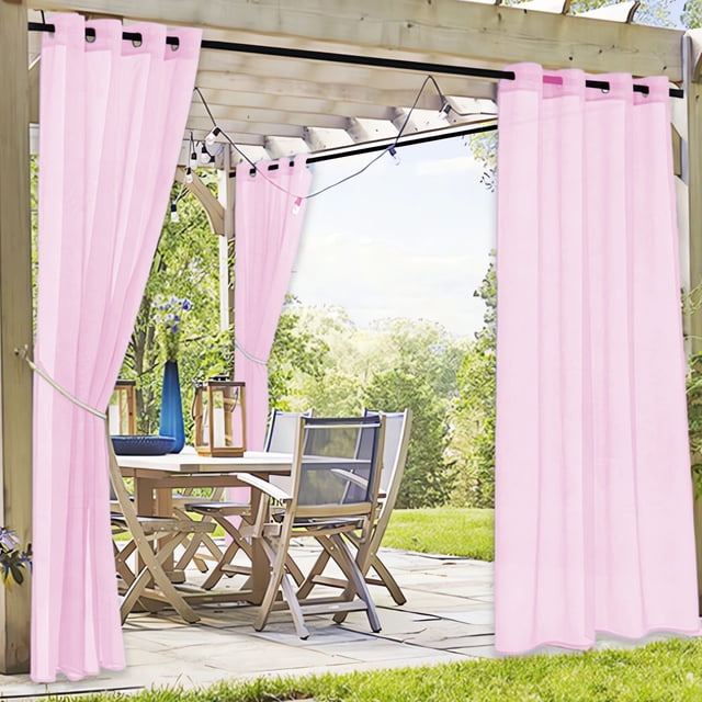 Aufmer 5 Pcs Waterproof Outdoor Window Screen Curtain, Transparent Polyester Shade for Terrace/Pavilion, 83.85x51.96in with Metal Hanging System(Pink)